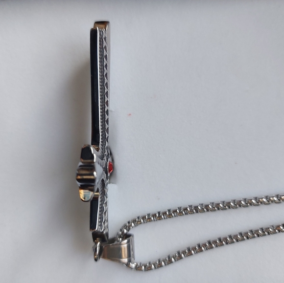 Black Gun Cross Pendant Necklace in 3mm x 24 in. - Picture 9 of 12